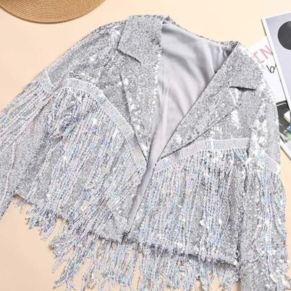 Sparkly Long Sleeve Tassel Blazer Cowgirl Jacket - Picture 3 of 6